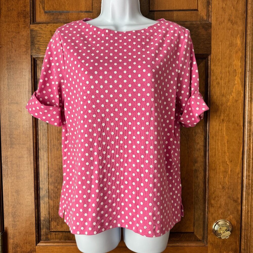 hasting & smith Pink w/White Polka Dots Pullover w/Cuffed Short Sleeves PL